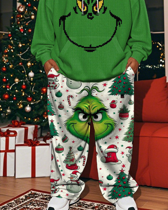 Christmas Print Hooded Sweatshirt Trousers Large Size Men's Suit