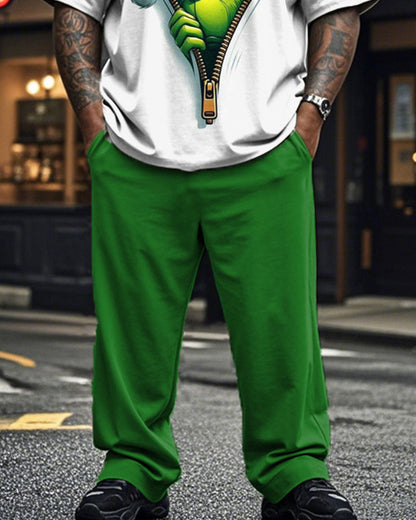 Christmas Monster Zipper Print Short-sleeved Top and Pants Plus Size Suit
