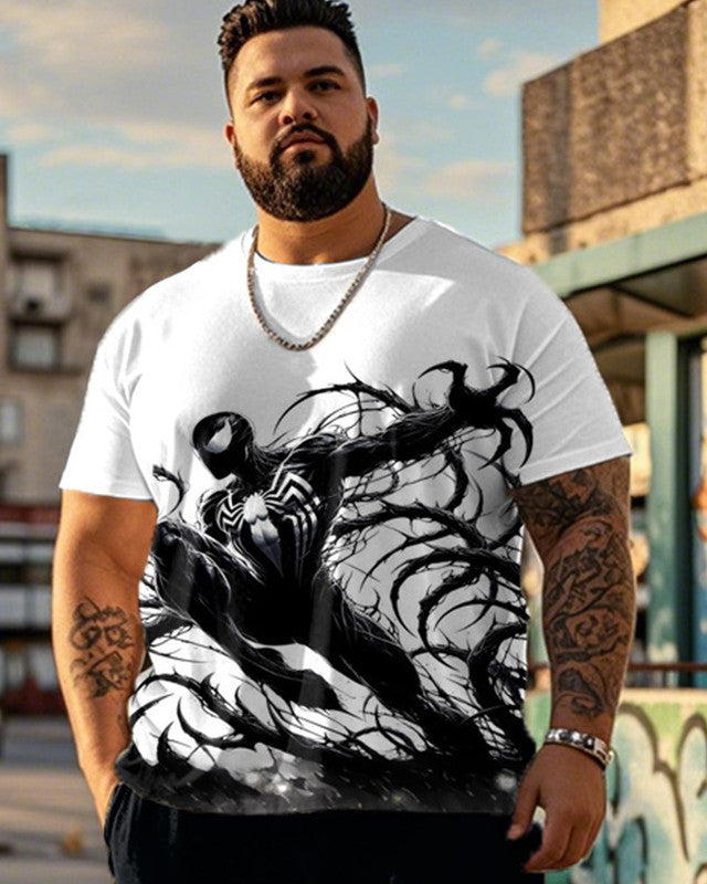 Dark Venom Print Large Size Short-Sleeved T-Shirt And Trousers Men's Two-Piece Set