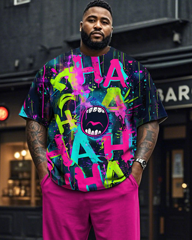 Doodle Personality Short Sleeve Pants Plus Size Men's Suit