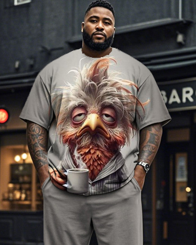 Rooster Short Sleeves and Pants Plus Size Men's Suit