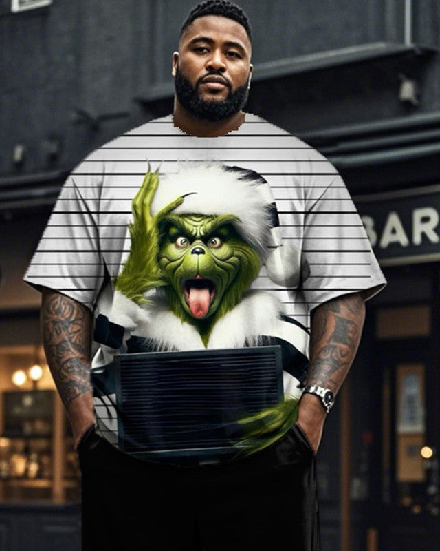 Christmas Monster Striped Print Short-sleeved Top and Pants Plus Size Suit