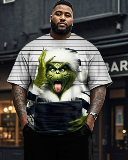 Christmas Monster Striped Print Short-sleeved Top and Pants Plus Size Suit