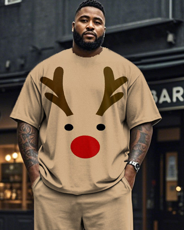 Christmas Moose Personality Print Short Sleeve Top and Pants Plus Size Suit