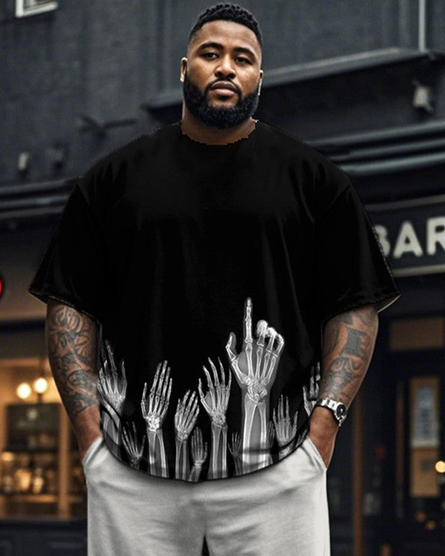 Dark Skeleton Hands Large Size Men's Short Sleeve Pants Suit