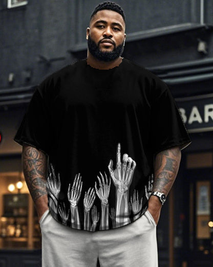 Dark Skeleton Hands Large Size Men's Short Sleeve Pants Suit