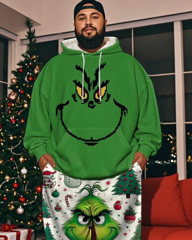 Christmas Print Hooded Sweatshirt Trousers Large Size Men's Suit