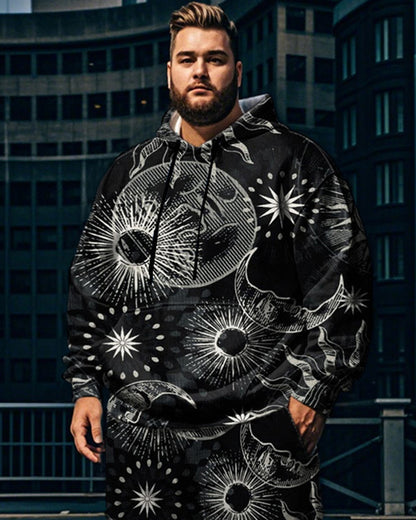 Men's Starry Sky Printed Hooded Sweatshirt and Trousers Large Size Suit