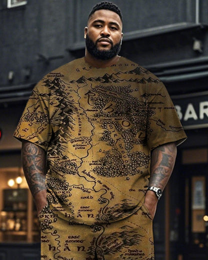 Lord of The Rings Map Large Size Men's Short-sleeved T-shirt and Trousers Suit