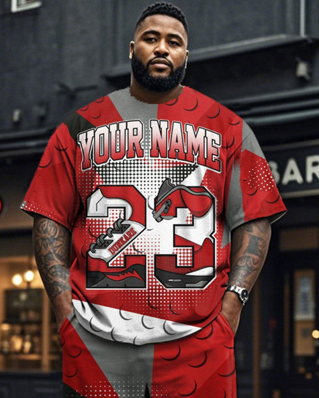 Building Blocks Casual Large Size Men's Short Sleeve T-shirt and Trousers Set