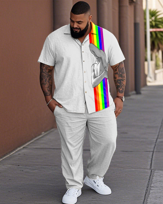 GAY Plus-size Lapel Shirt and Pants Suit