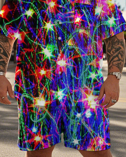 Fireworks Short-sleeved Shirt and Shorts Plus Size Men's Suit