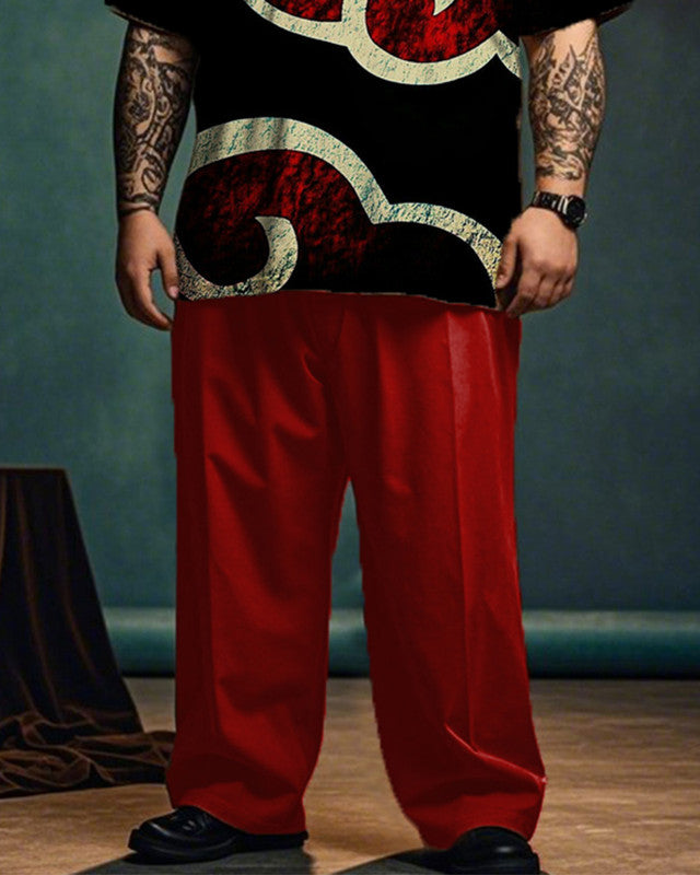 Cloud Print Short Sleeve T-shirt and Trousers Large Size Men's Suit