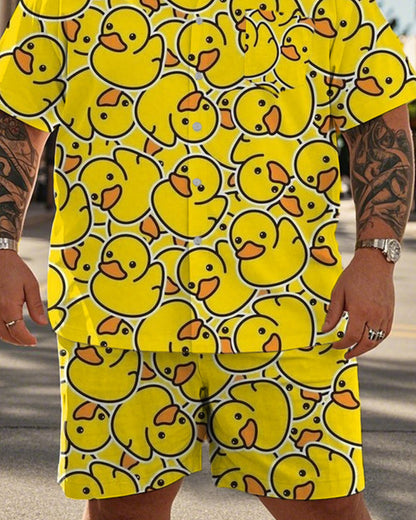 Duck Short-sleeved Shirt Shorts Large Size Men's Suit