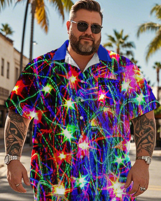 Fireworks Short-sleeved Shirt and Shorts Plus Size Men's Suit