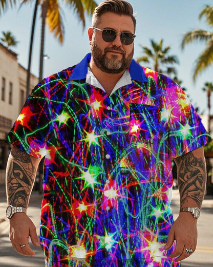 Fireworks Short-sleeved Shirt and Shorts Plus Size Men's Suit