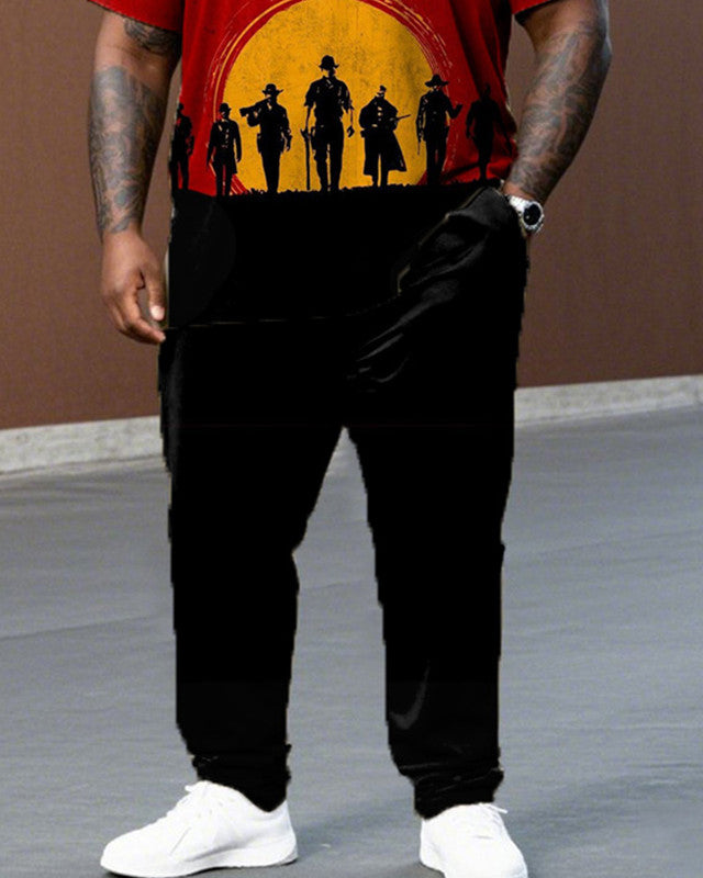 Western Plus Size Short Sleeve T-Shirt Trousers Men's Suit