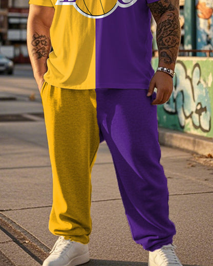 Colorblock Printed Oversized Short-Sleeved Men's Suit