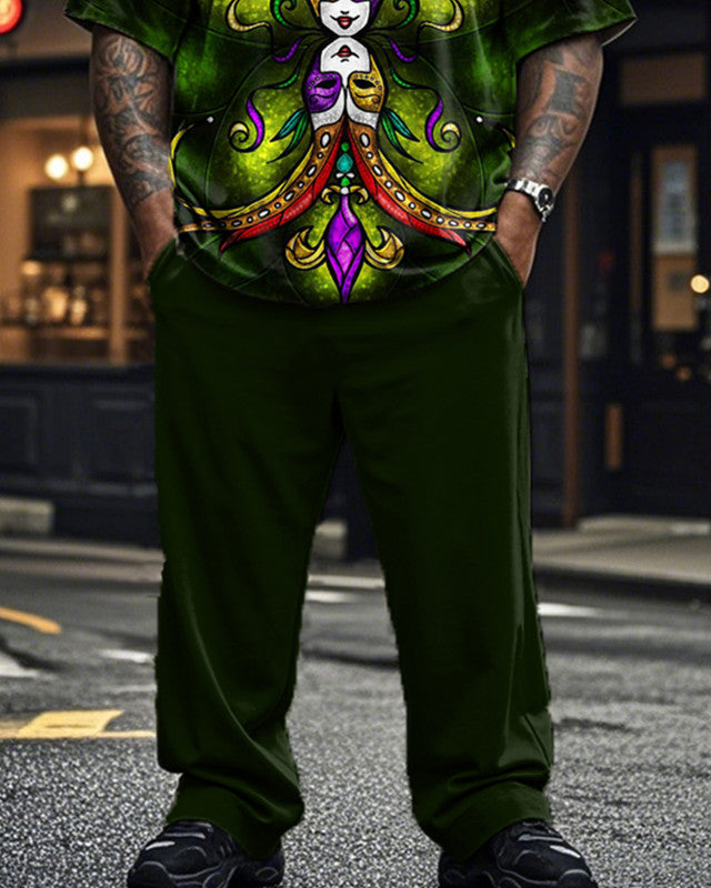Carnival Print Short-sleeved T-shirt and Trousers Plus Size Men's Suit