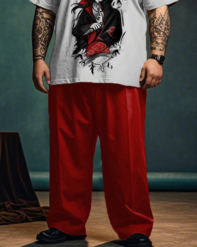 Personalized Cartoon Short-sleeved T-shirt and Trousers Large Size Men's Suit