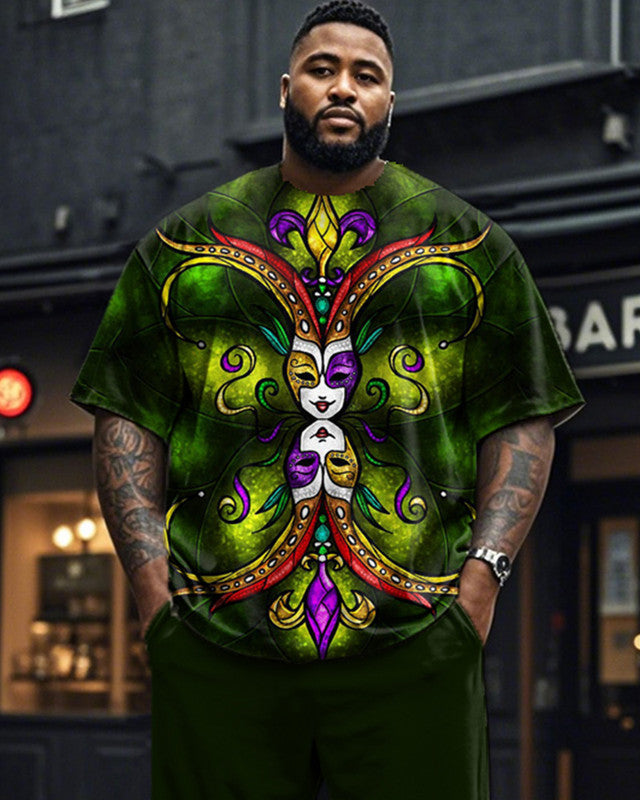 Carnival Print Short-sleeved T-shirt and Trousers Plus Size Men's Suit