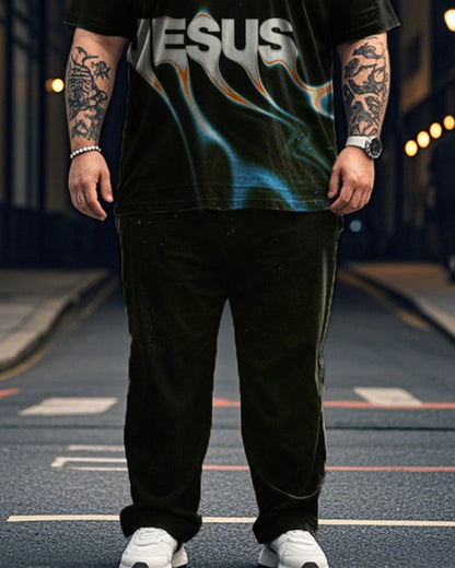 Christian Printed Oversized Short Sleeve Men's Suit