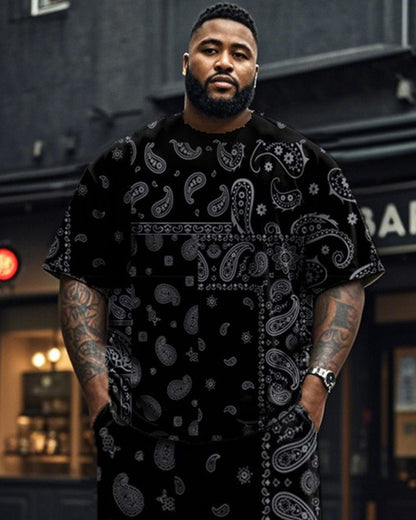 Cashew Flower Short-sleeved T-shirt and Trousers Plus Size Men's Suit