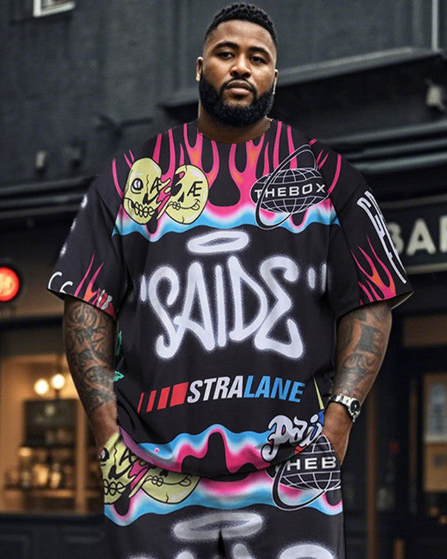 Street Style Graffiti Short-sleeved T-shirt and Trousers Large Size Men's Suit