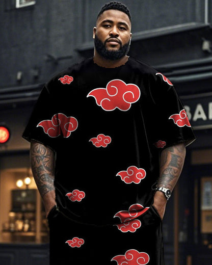 Cloud Short-sleeved T-shirt and Trousers Large Size Men's Suit