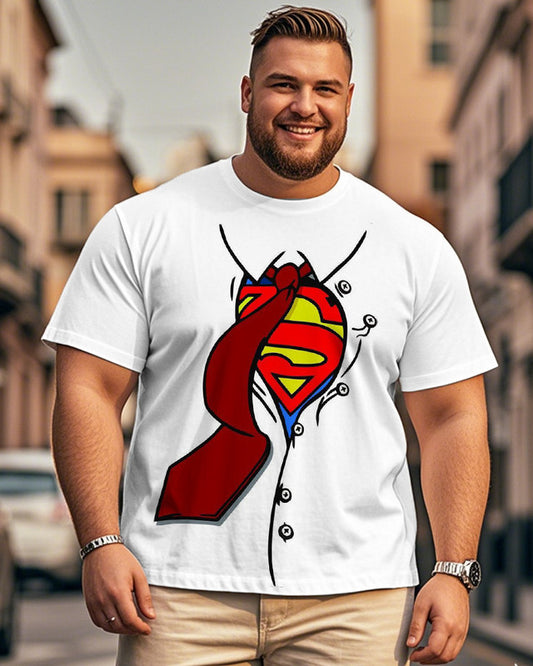 Spoof Superman Printed Large Size Men Short-sleeved Round Neck T-shirt