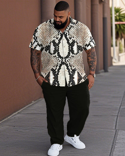 Snake Pattern Personality Large Size Short-sleeved Lapel Shirt and Trousers Men's Suit