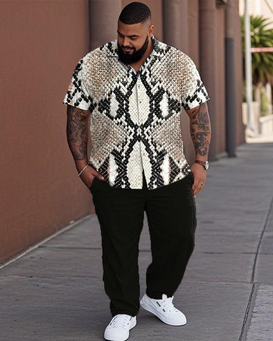 Snake Pattern Personality Large Size Short-sleeved Lapel Shirt and Trousers Men's Suit