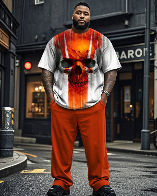 Personalized Skull Short-sleeved T-shirt and Trousers Large Size Men's Suit