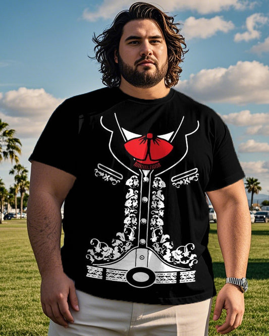 Men's Casual Personality Suit Print Large Size Short Sleeve T-shirt