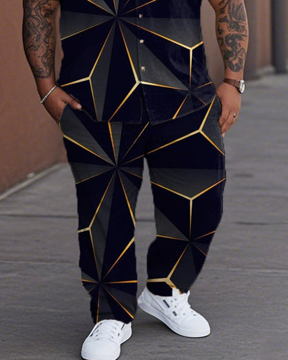 Geometric Personality Large Size Short-sleeved Shirt and Trousers Men's Suit