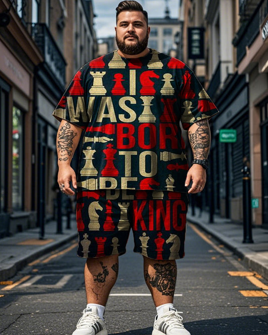 Color Matching Short-sleeved T-shirt Shorts Plus Size Men's Suit