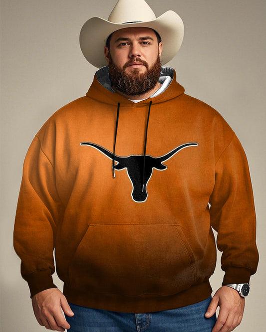 Western Bull Head Printed Large Size Men's Hooded Sweatshirt