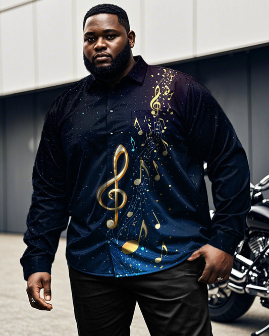 Men's Note Personality Printed Large Size Long Sleeve Shirt