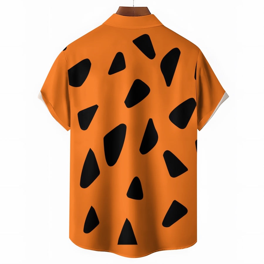 Men's Casual Cartoon Color Combination Printed Large Size Short-sleeved Shirt