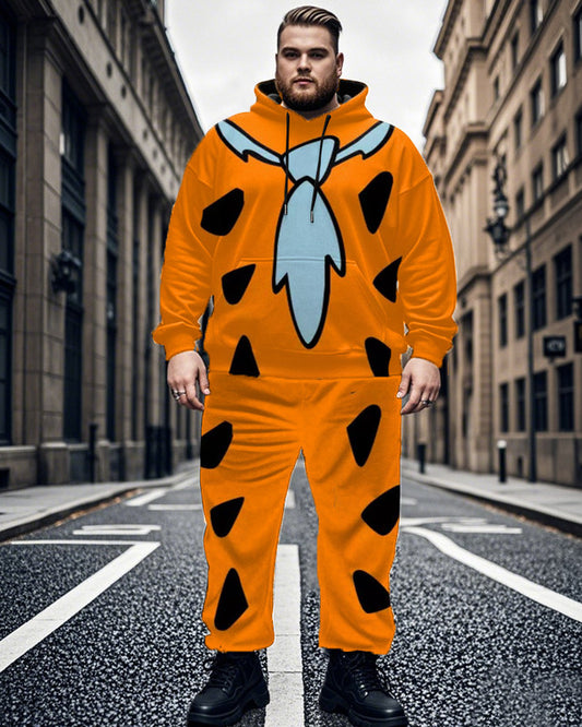 Men's Cartoon Personality Print Large Size Hoodie Pant Two-piece Set