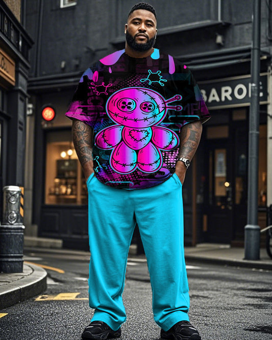 Graffiti Bear Print Plus Size Short-sleeved T-shirt Set