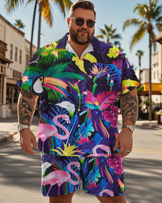 Holiday Style Short-sleeved Shirt and Shorts Plus Size Men's Suit