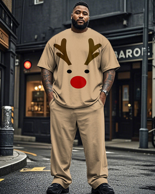 Christmas Moose Personality Print Short Sleeve Top and Pants Plus Size Suit