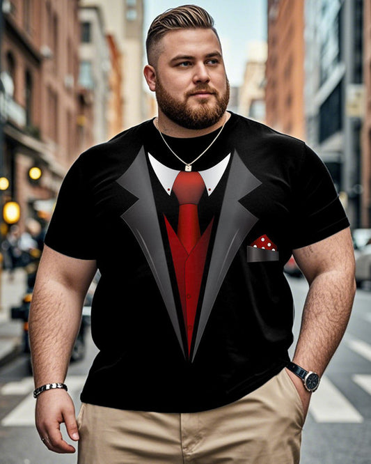 Professional Suit Color Matching Personality Printed Large Size Men's Short-sleeved Round Neck T-shirt