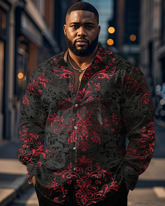 Men's Dark Print Large Size Long-sleeved Shirt