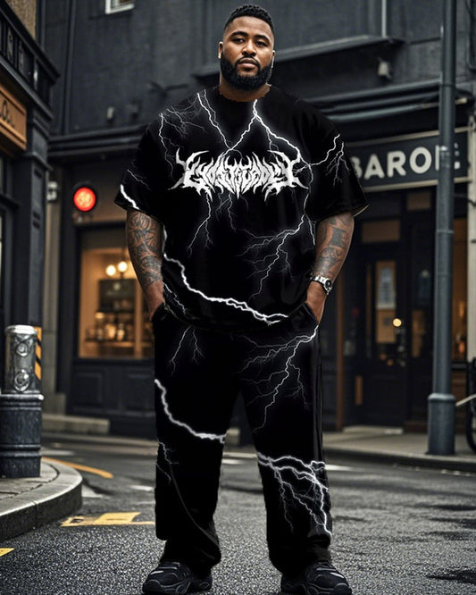 Dark Print Plus Size Short Sleeve T-shirt Set
