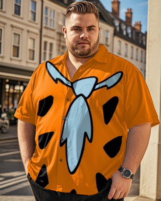 Men's Casual Cartoon Color Combination Printed Large Size Short-sleeved Shirt