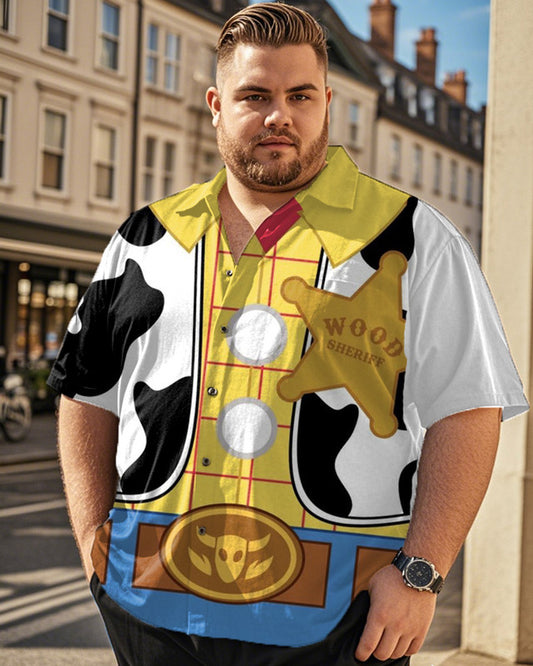 Men's Cartoon Western Denim Print Plus Size Short-sleeved Shirt