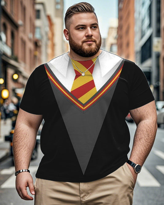 Color-matching Printed Large Size Men's Short-sleeved Crew-neck T-shirt