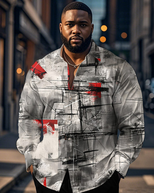 Men's Graffiti Personality Print Large Size Long Sleeve Shirt